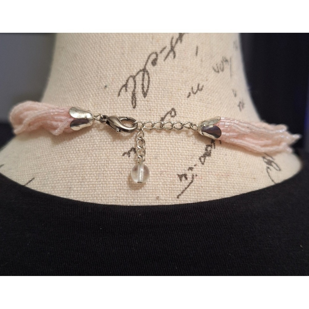 Blush Pink Seed Bead Multi-Strand Statement Necklace Balletcore Coquette Boho - Picture 2 of 4